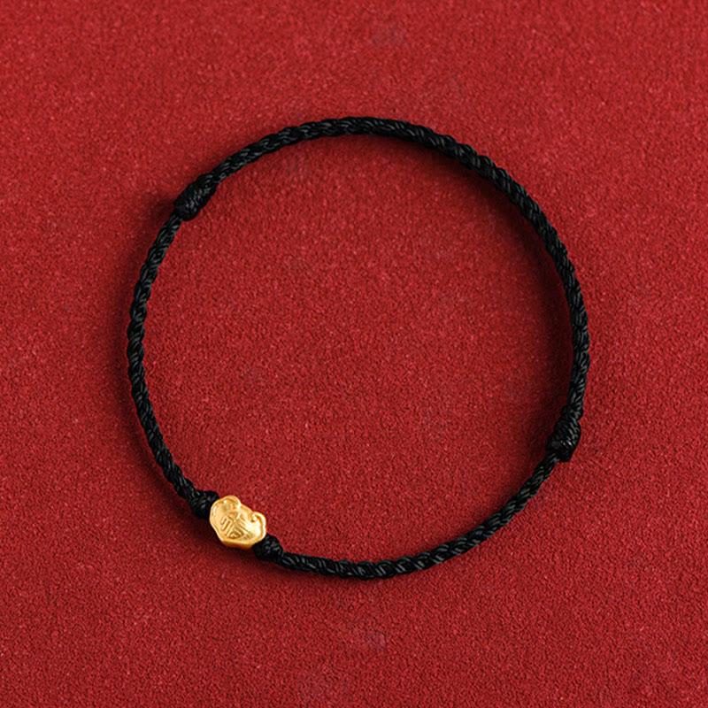 Fortune Jewel 999 Gold Chinese Lock Charm Fu Character Protection Handmade Rope Bracelet