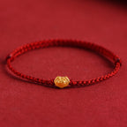 Fortune Jewel 999 Gold Chinese Lock Charm Fu Character Protection Handmade Rope Bracelet