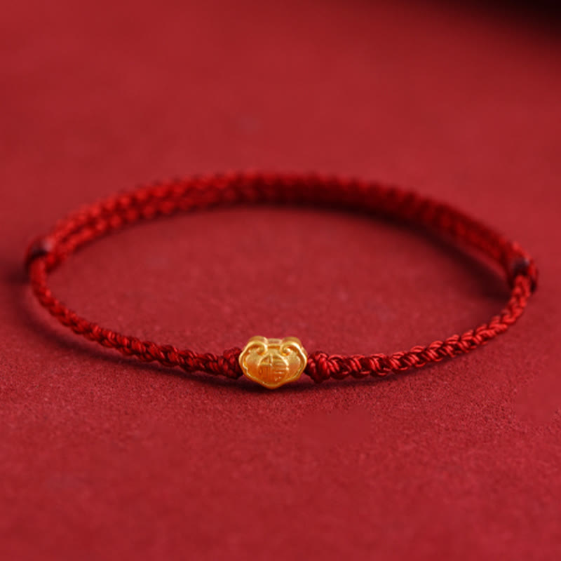 Fortune Jewel 999 Gold Chinese Lock Charm Fu Character Protection Handmade Rope Bracelet