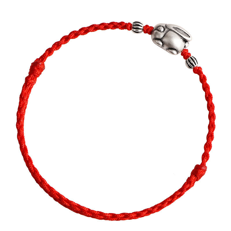 Fortune Jewel Handmade 999 Sterling Silver Rabbit Luck Rope Bracelet Anklet