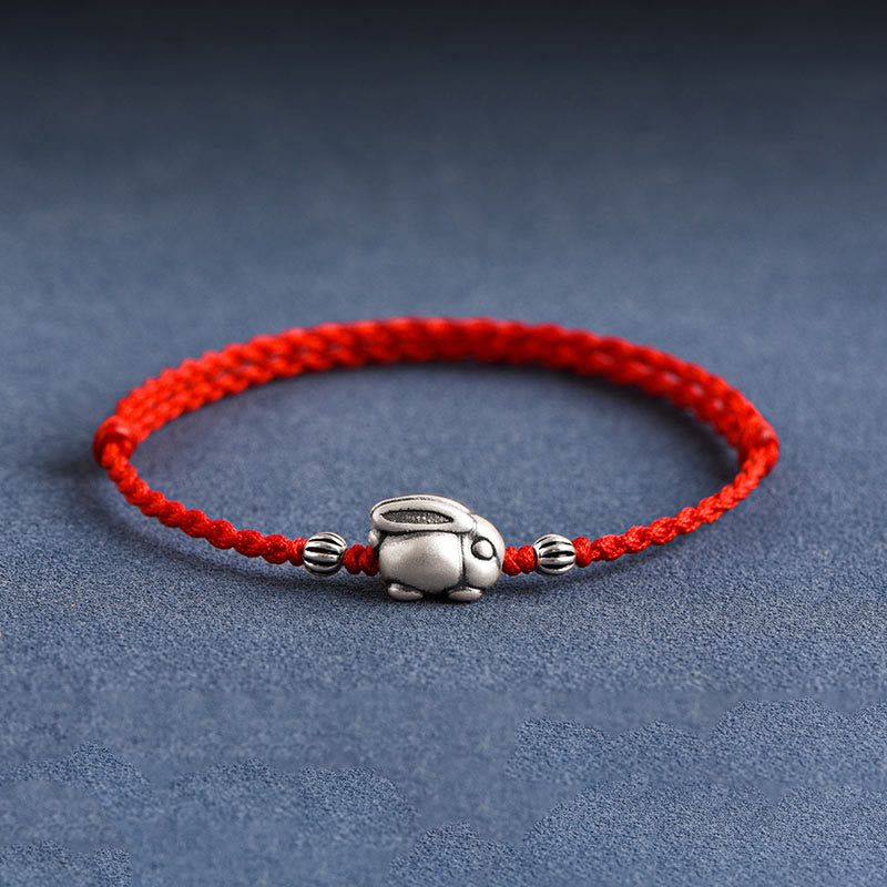 Fortune Jewel Handmade 999 Sterling Silver Rabbit Luck Rope Bracelet Anklet