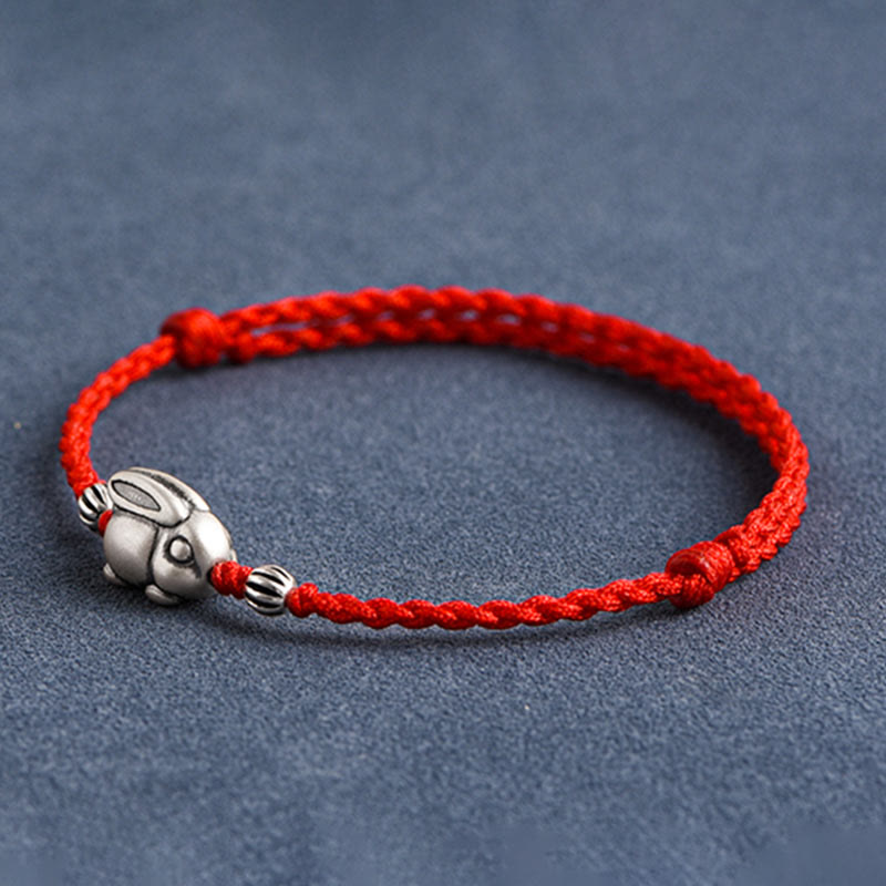 Fortune Jewel Handmade 999 Sterling Silver Rabbit Luck Rope Bracelet Anklet