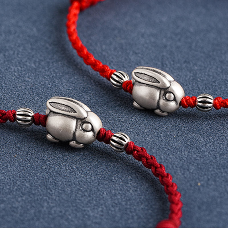 Fortune Jewel Handmade 999 Sterling Silver Rabbit Luck Rope Bracelet Anklet
