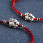 Fortune Jewel Handmade 999 Sterling Silver Rabbit Luck Rope Bracelet Anklet