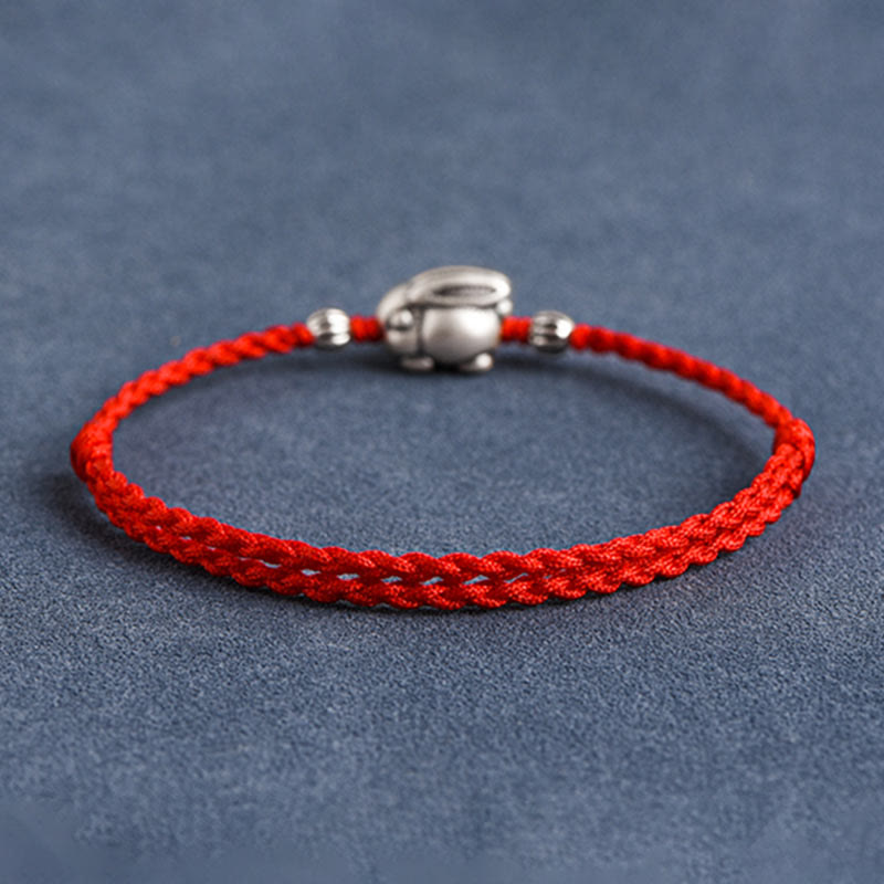 Fortune Jewel Handmade 999 Sterling Silver Rabbit Luck Rope Bracelet Anklet