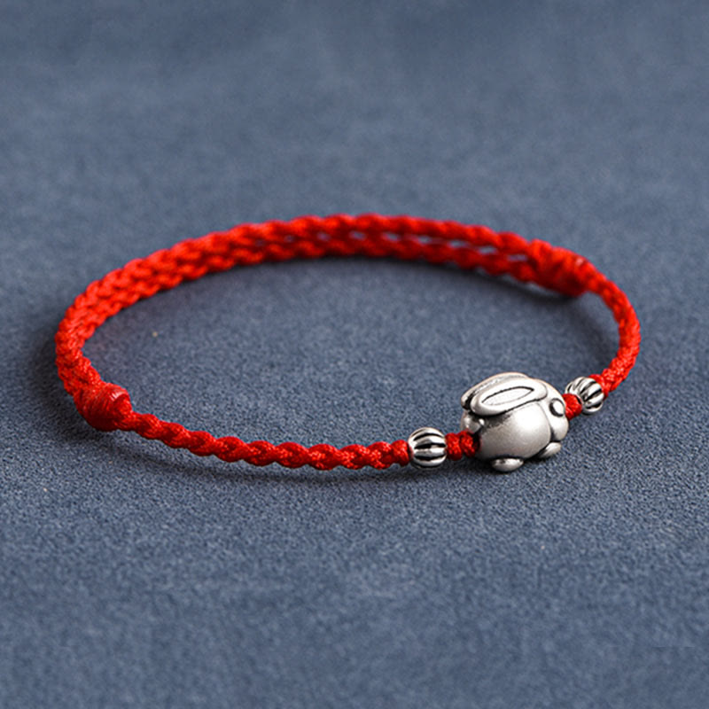 Fortune Jewel Handmade 999 Sterling Silver Rabbit Luck Rope Bracelet Anklet