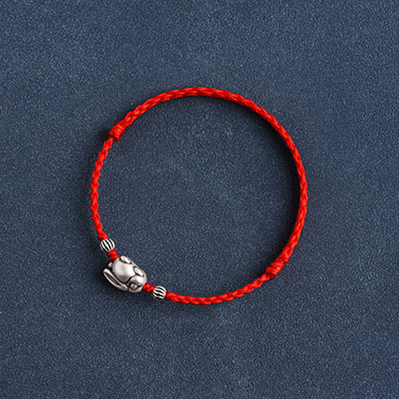 Fortune Jewel Handmade 999 Sterling Silver Rabbit Luck Rope Bracelet Anklet
