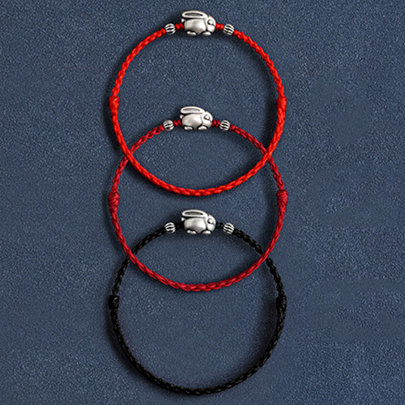 Fortune Jewel Handmade 999 Sterling Silver Rabbit Luck Rope Bracelet Anklet