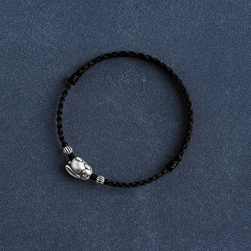 Fortune Jewel Handmade 999 Sterling Silver Rabbit Luck Rope Bracelet Anklet