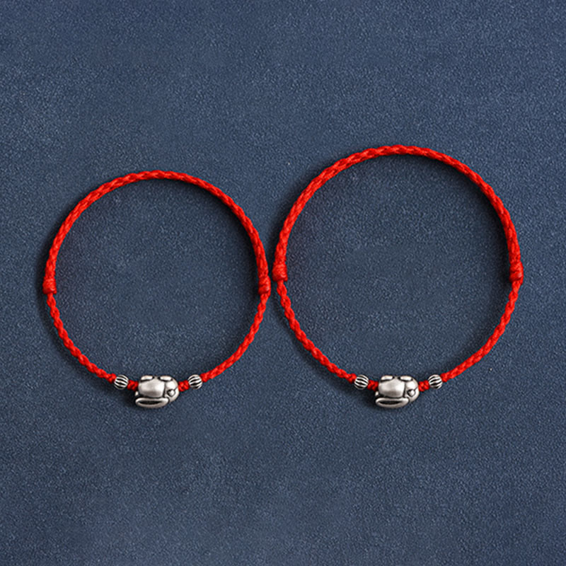 Fortune Jewel Handmade 999 Sterling Silver Rabbit Luck Rope Bracelet Anklet