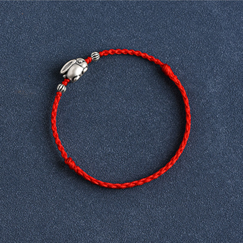 Fortune Jewel Handmade 999 Sterling Silver Rabbit Luck Rope Bracelet Anklet