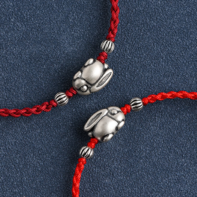 Fortune Jewel Handmade 999 Sterling Silver Rabbit Luck Rope Bracelet Anklet