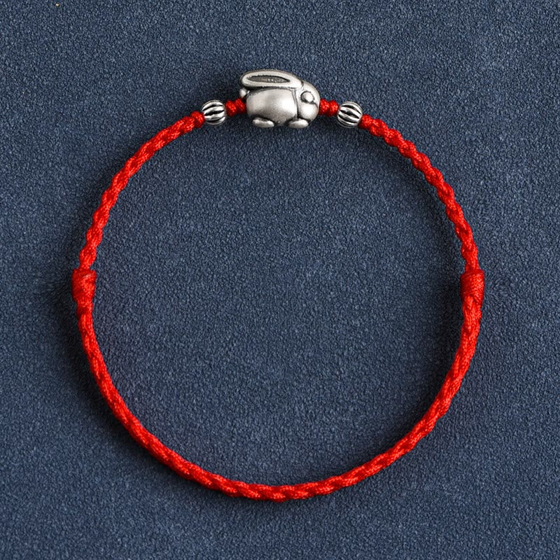 Fortune Jewel Handmade 999 Sterling Silver Rabbit Luck Rope Bracelet Anklet