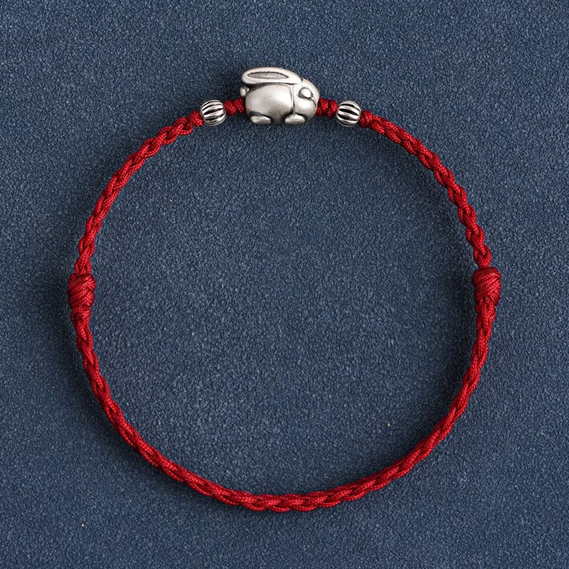 Fortune Jewel Handmade 999 Sterling Silver Rabbit Luck Rope Bracelet Anklet
