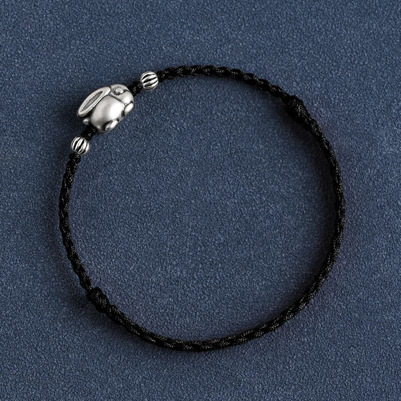 Fortune Jewel Handmade 999 Sterling Silver Rabbit Luck Rope Bracelet Anklet