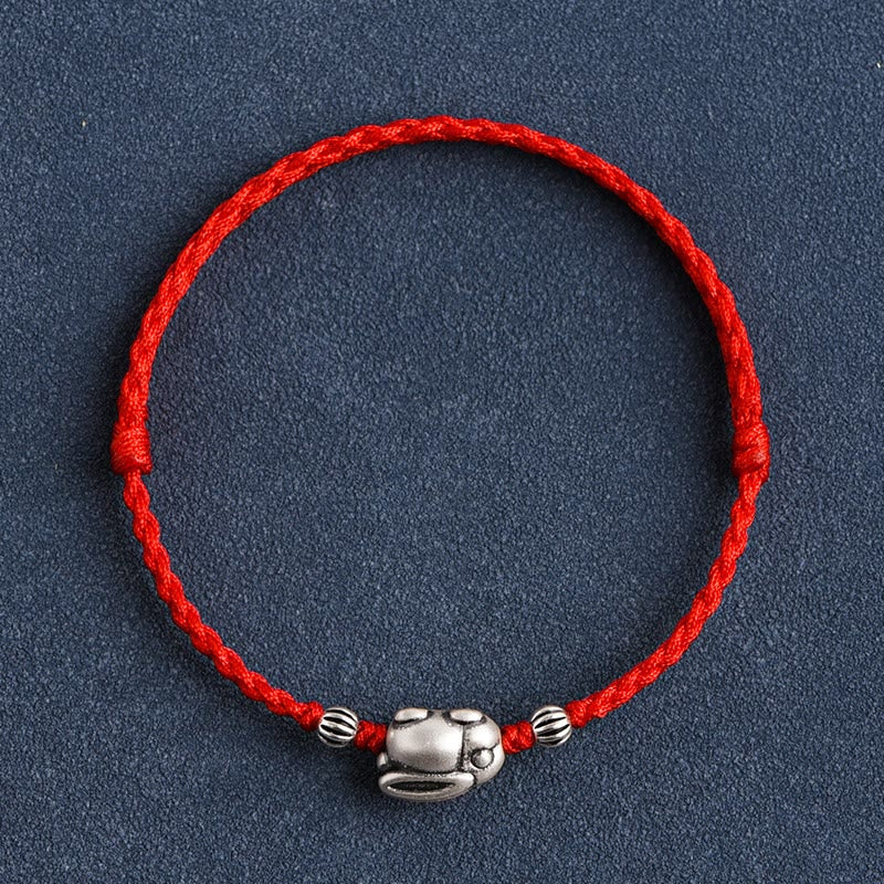 Fortune Jewel Handmade 999 Sterling Silver Rabbit Luck Rope Bracelet Anklet