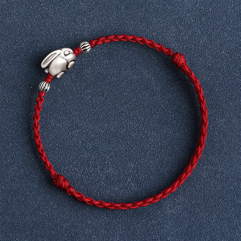 Fortune Jewel Handmade 999 Sterling Silver Rabbit Luck Rope Bracelet Anklet