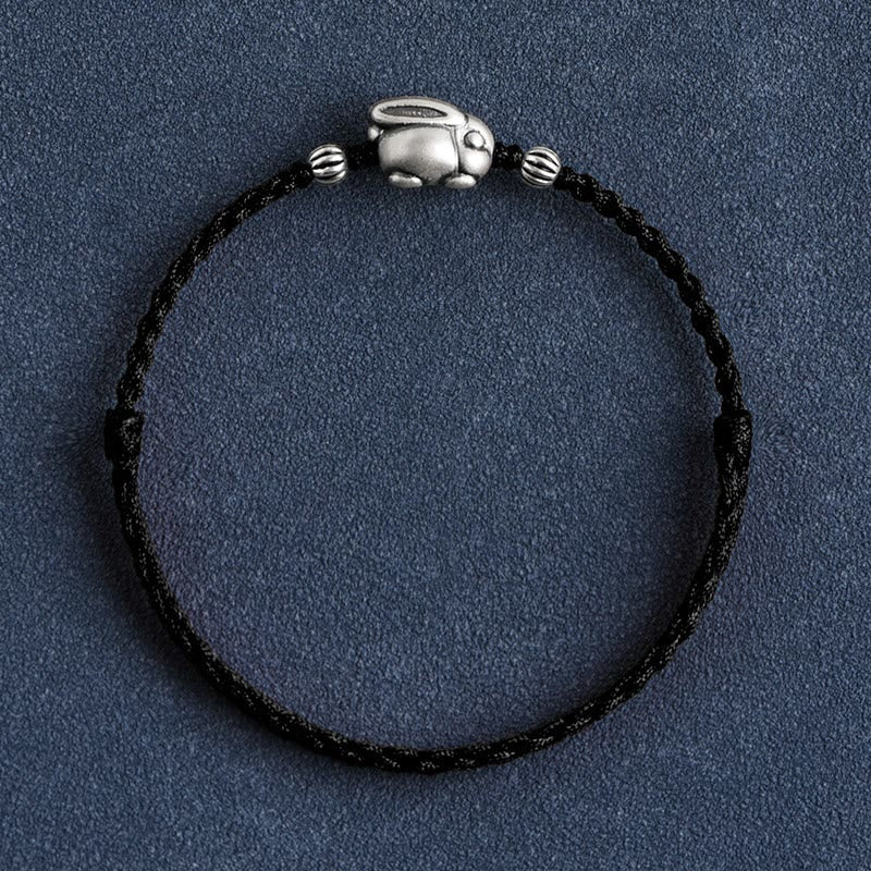 Fortune Jewel Handmade 999 Sterling Silver Rabbit Luck Rope Bracelet Anklet