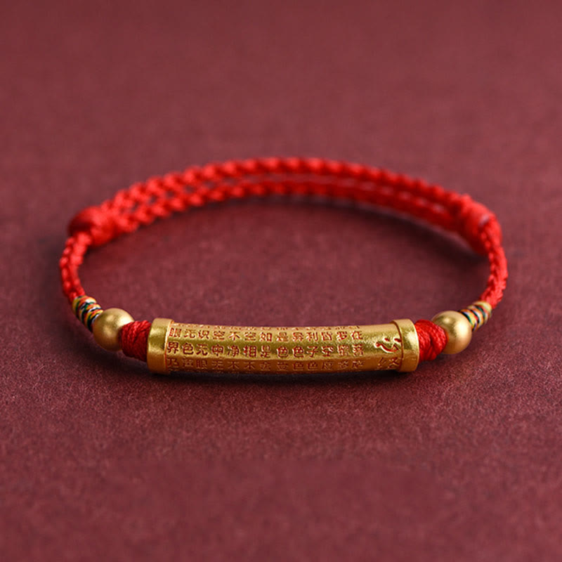 Fortune Jewel Handmade Alloy Heart Sutra Protection Strength Rope Bracelet Anklet