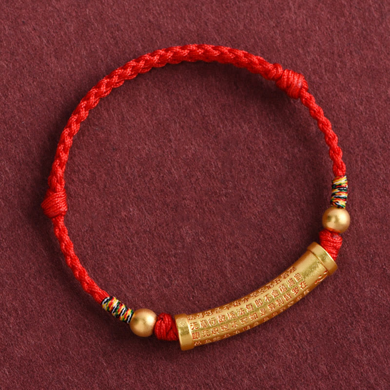 Fortune Jewel Handmade Alloy Heart Sutra Protection Strength Rope Bracelet Anklet