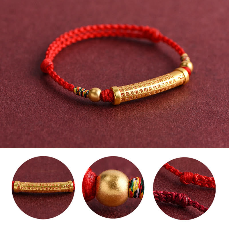 Fortune Jewel Handmade Alloy Heart Sutra Protection Strength Rope Bracelet Anklet