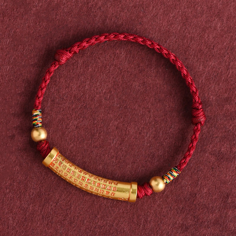 Fortune Jewel Handmade Alloy Heart Sutra Protection Strength Rope Bracelet Anklet
