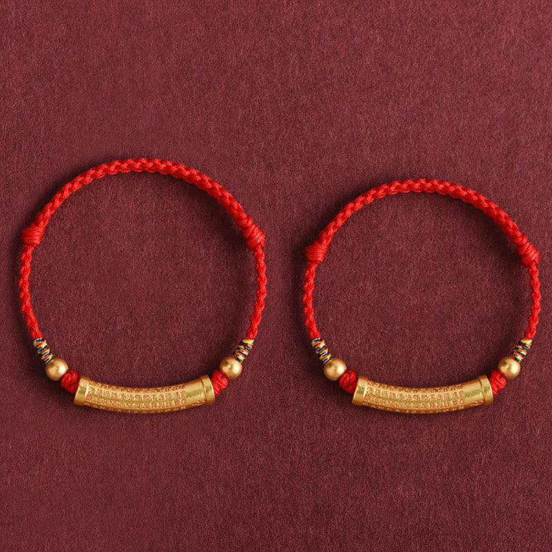 Fortune Jewel Handmade Alloy Heart Sutra Protection Strength Rope Bracelet Anklet