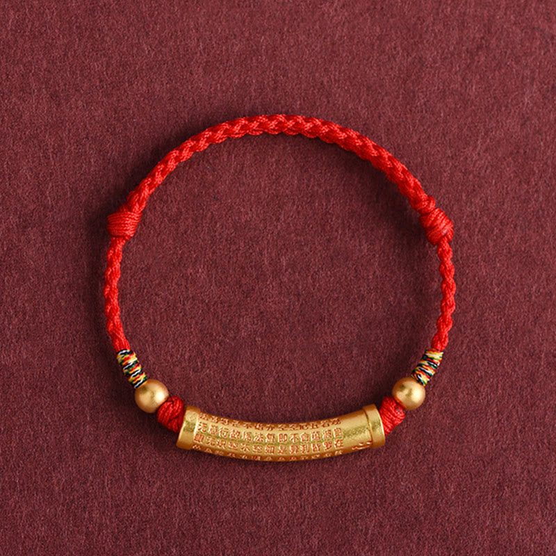 Fortune Jewel Handmade Alloy Heart Sutra Protection Strength Rope Bracelet Anklet