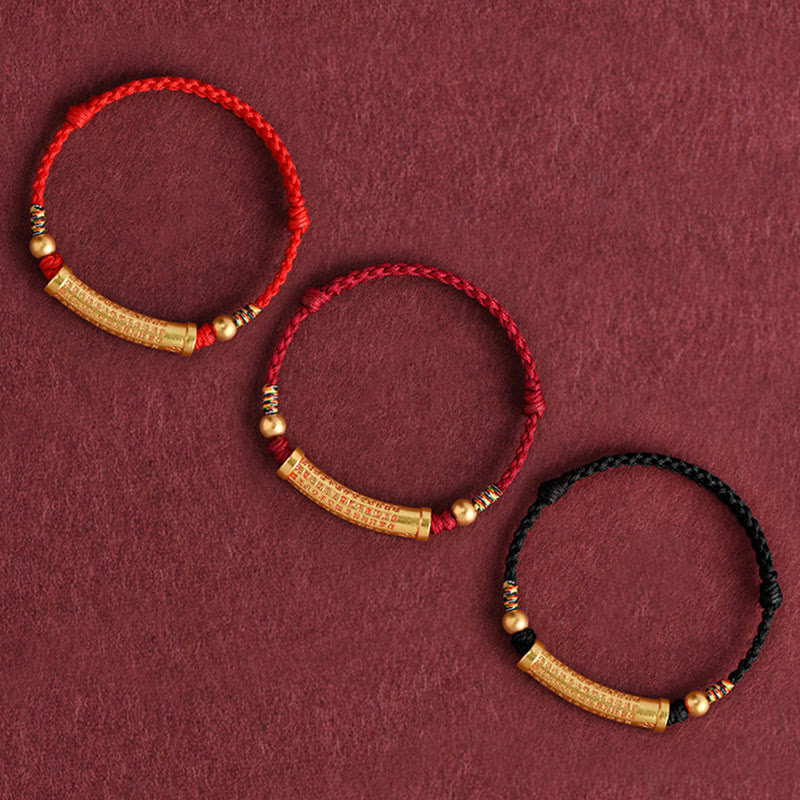 Fortune Jewel Handmade Alloy Heart Sutra Protection Strength Rope Bracelet Anklet