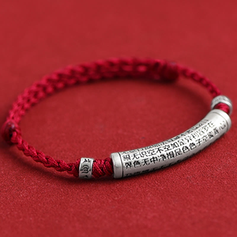Fortune Jewel Handmade 999 Sterling Silver Om Mani Padme Hum Heart Sutra Carved Luck Rope Bracelet Anklet