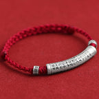 Fortune Jewel Handmade 999 Sterling Silver Om Mani Padme Hum Heart Sutra Carved Luck Rope Bracelet Anklet