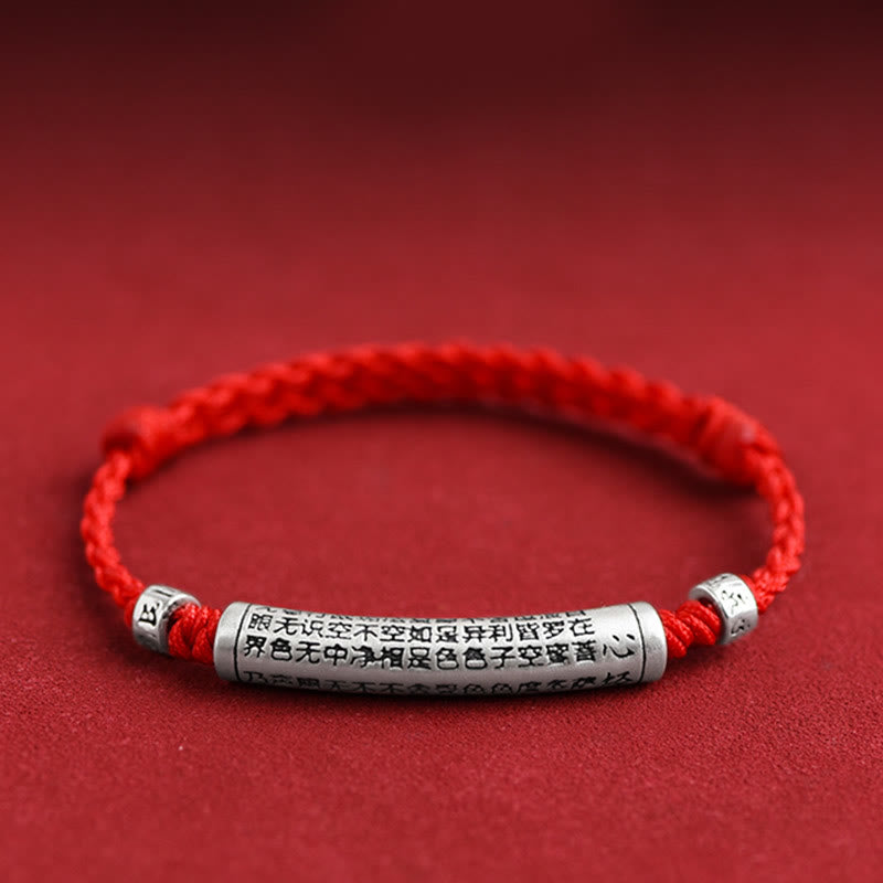 Fortune Jewel Handmade 999 Sterling Silver Om Mani Padme Hum Heart Sutra Carved Luck Rope Bracelet Anklet