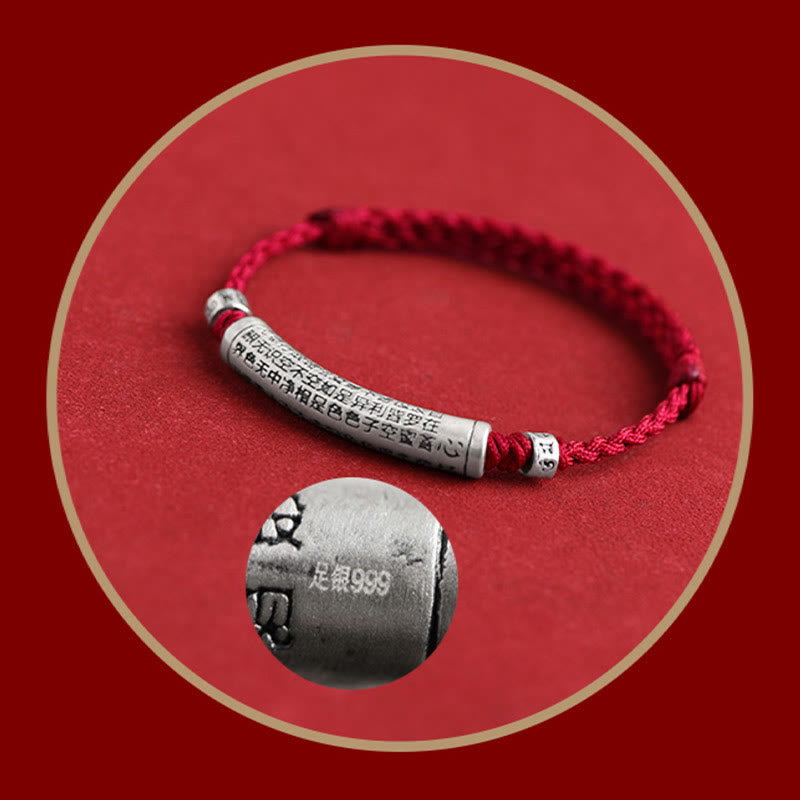 Fortune Jewel Handmade 999 Sterling Silver Om Mani Padme Hum Heart Sutra Carved Luck Rope Bracelet Anklet