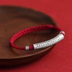 Fortune Jewel Handmade 999 Sterling Silver Om Mani Padme Hum Heart Sutra Carved Luck Rope Bracelet Anklet
