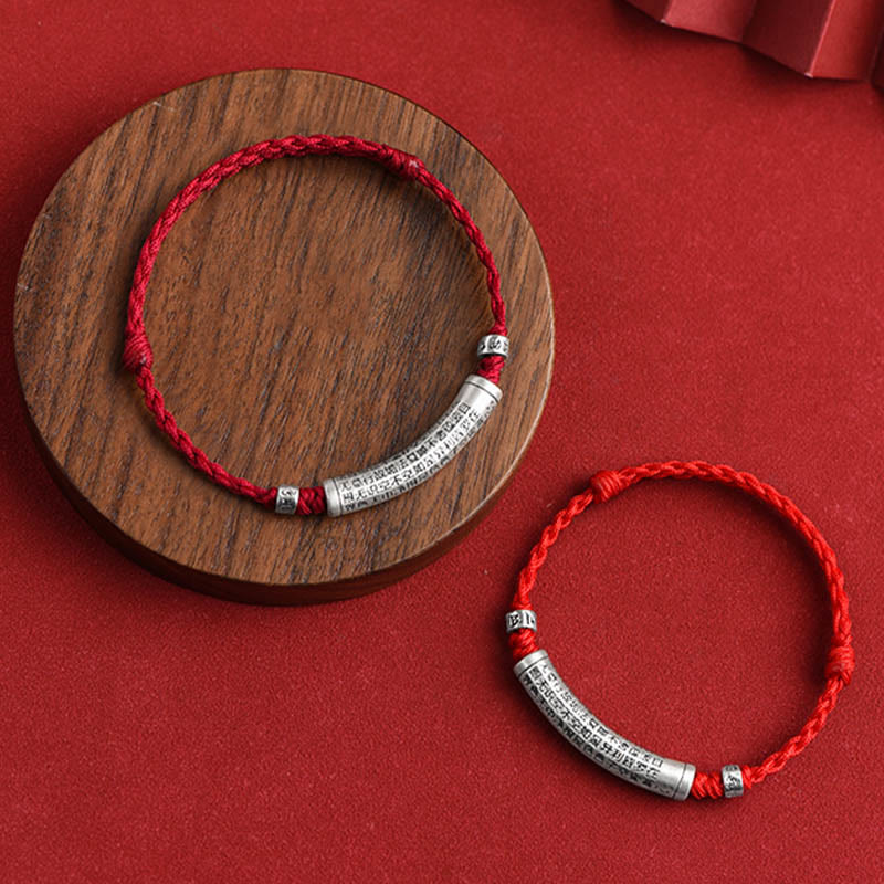 Fortune Jewel Handmade 999 Sterling Silver Om Mani Padme Hum Heart Sutra Carved Luck Rope Bracelet Anklet