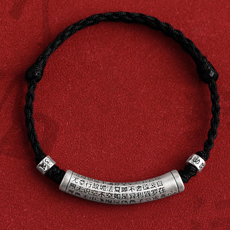 Fortune Jewel Handmade 999 Sterling Silver Om Mani Padme Hum Heart Sutra Carved Luck Rope Bracelet Anklet