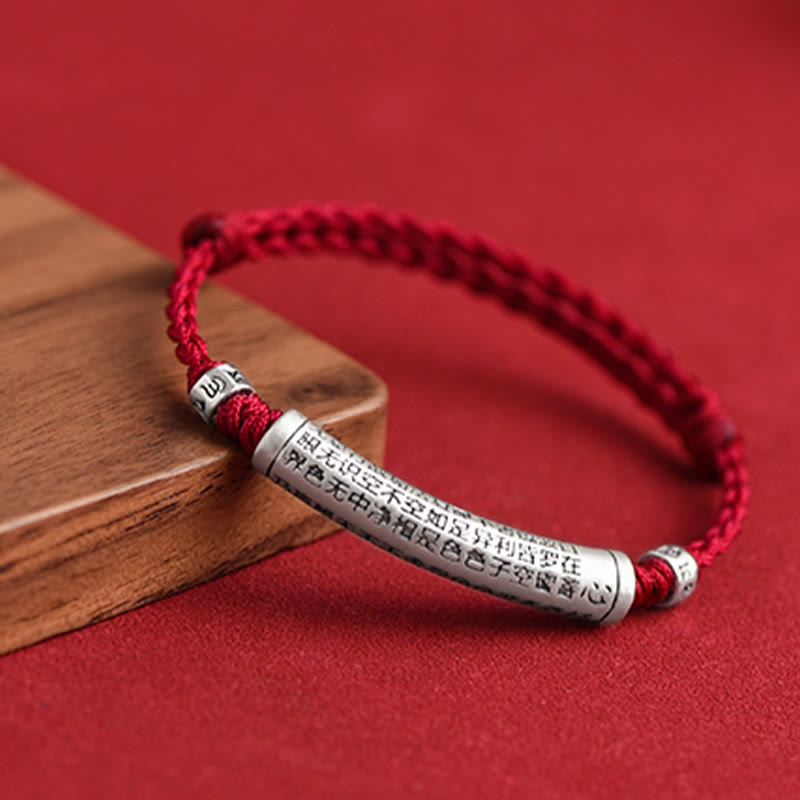 Fortune Jewel Handmade 999 Sterling Silver Om Mani Padme Hum Heart Sutra Carved Luck Rope Bracelet Anklet