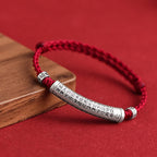 Fortune Jewel Handmade 999 Sterling Silver Om Mani Padme Hum Heart Sutra Carved Luck Rope Bracelet Anklet