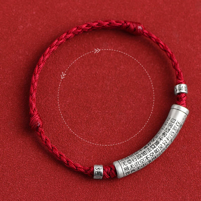 Fortune Jewel Handmade 999 Sterling Silver Om Mani Padme Hum Heart Sutra Carved Luck Rope Bracelet Anklet