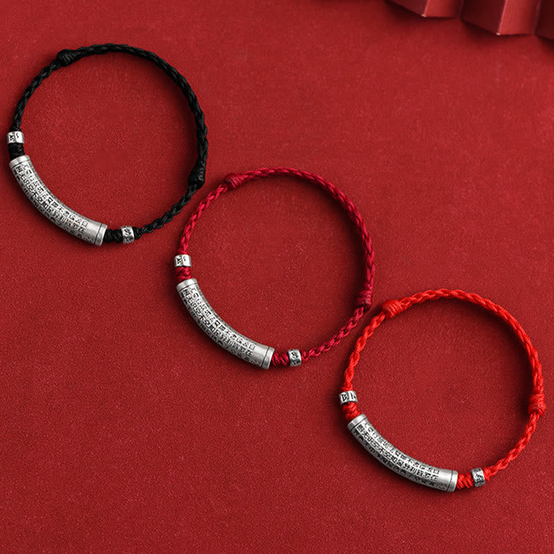 Fortune Jewel Handmade 999 Sterling Silver Om Mani Padme Hum Heart Sutra Carved Luck Rope Bracelet Anklet