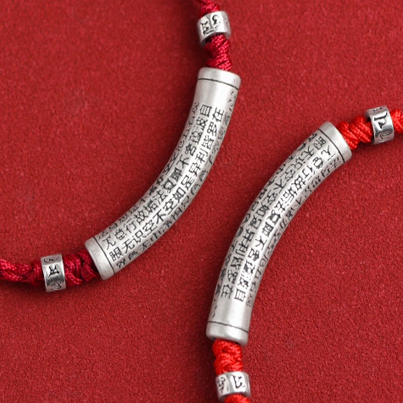 Fortune Jewel Handmade 999 Sterling Silver Om Mani Padme Hum Heart Sutra Carved Luck Rope Bracelet Anklet