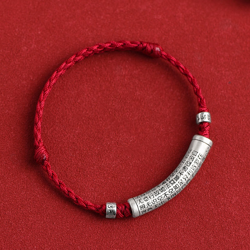 Fortune Jewel Handmade 999 Sterling Silver Om Mani Padme Hum Heart Sutra Carved Luck Rope Bracelet Anklet
