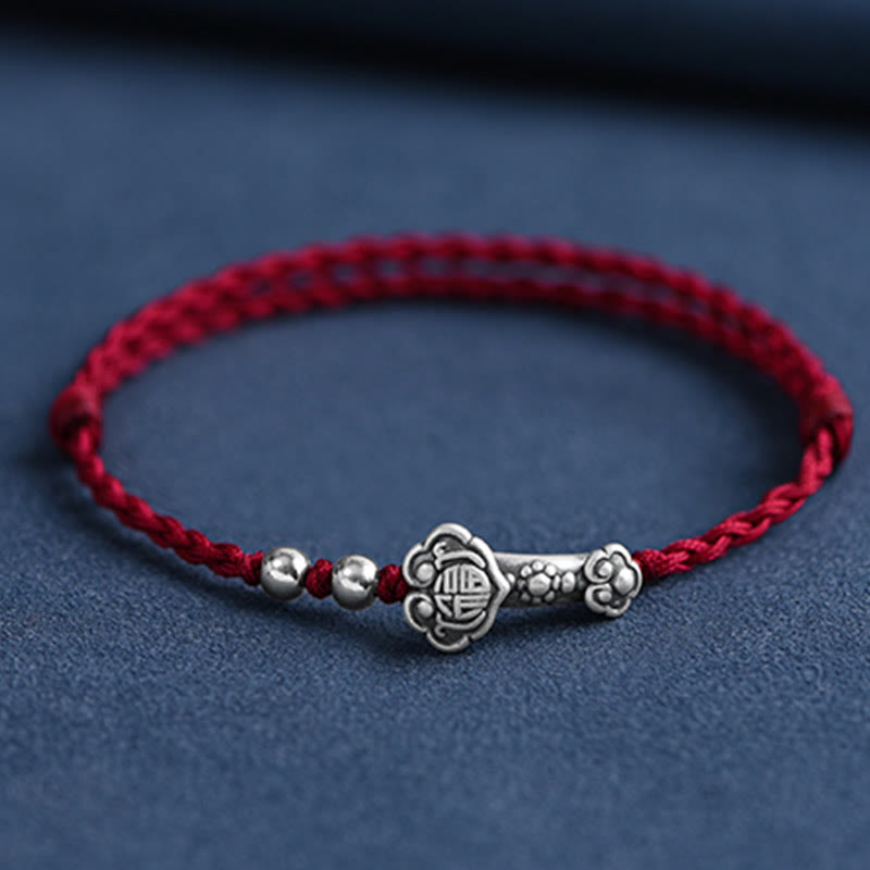 Fortune Jewel Handmade 999 Sterling Silver Fu Character Wish Ruyi Handle Fortune Rope Bracelet Anklet