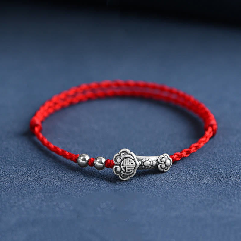 Fortune Jewel Handmade 999 Sterling Silver Fu Character Wish Ruyi Handle Fortune Rope Bracelet Anklet