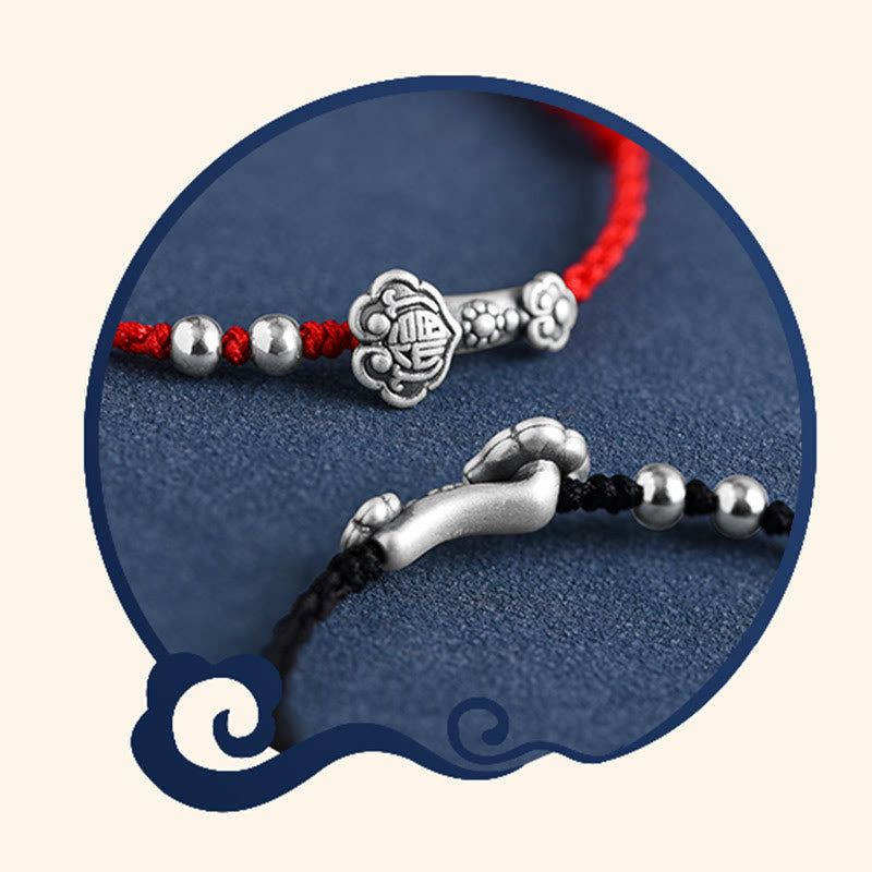 Fortune Jewel Handmade 999 Sterling Silver Fu Character Wish Ruyi Handle Fortune Rope Bracelet Anklet