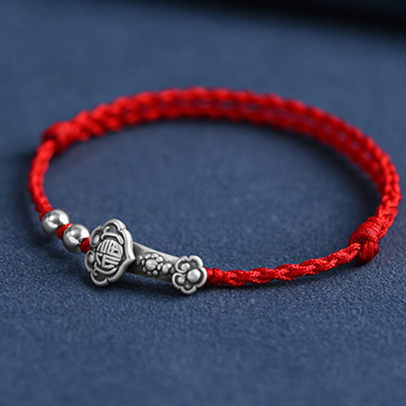 Fortune Jewel Handmade 999 Sterling Silver Fu Character Wish Ruyi Handle Fortune Rope Bracelet Anklet