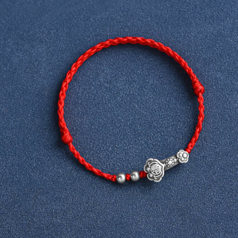 Fortune Jewel Handmade 999 Sterling Silver Fu Character Wish Ruyi Handle Fortune Rope Bracelet Anklet
