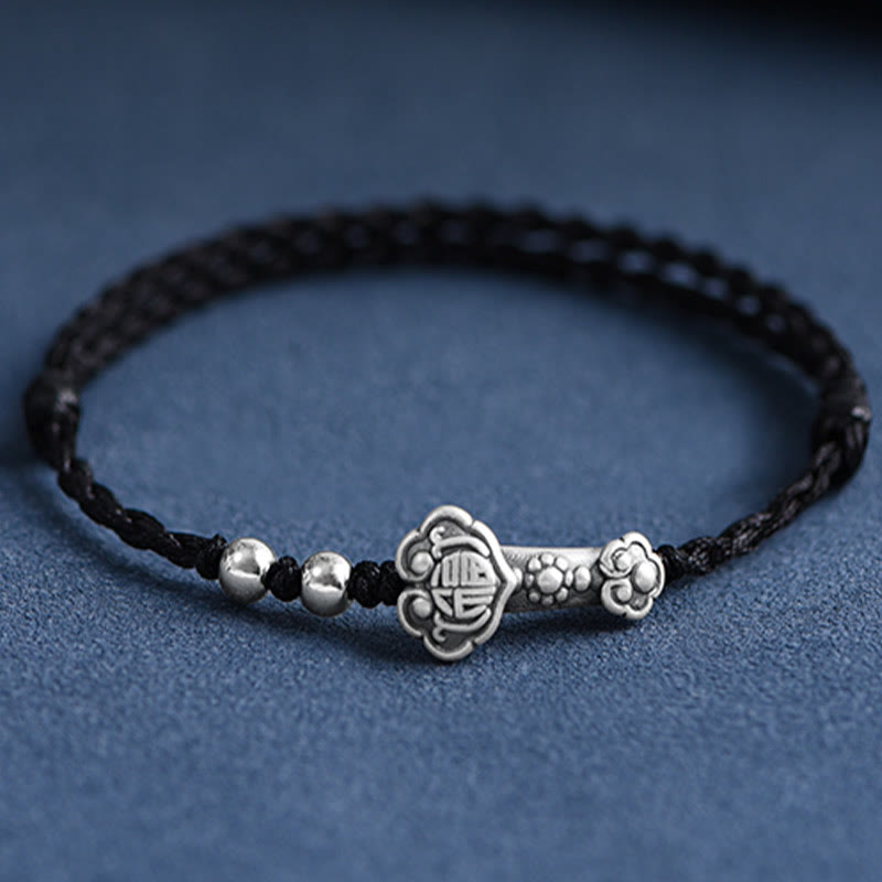 Fortune Jewel Handmade 999 Sterling Silver Fu Character Wish Ruyi Handle Fortune Rope Bracelet Anklet
