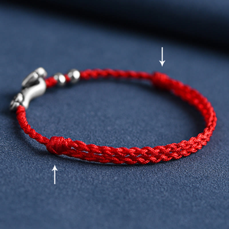 Fortune Jewel Handmade 999 Sterling Silver Fu Character Wish Ruyi Handle Fortune Rope Bracelet Anklet