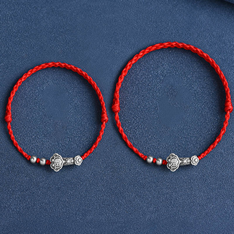 Fortune Jewel Handmade 999 Sterling Silver Fu Character Wish Ruyi Handle Fortune Rope Bracelet Anklet